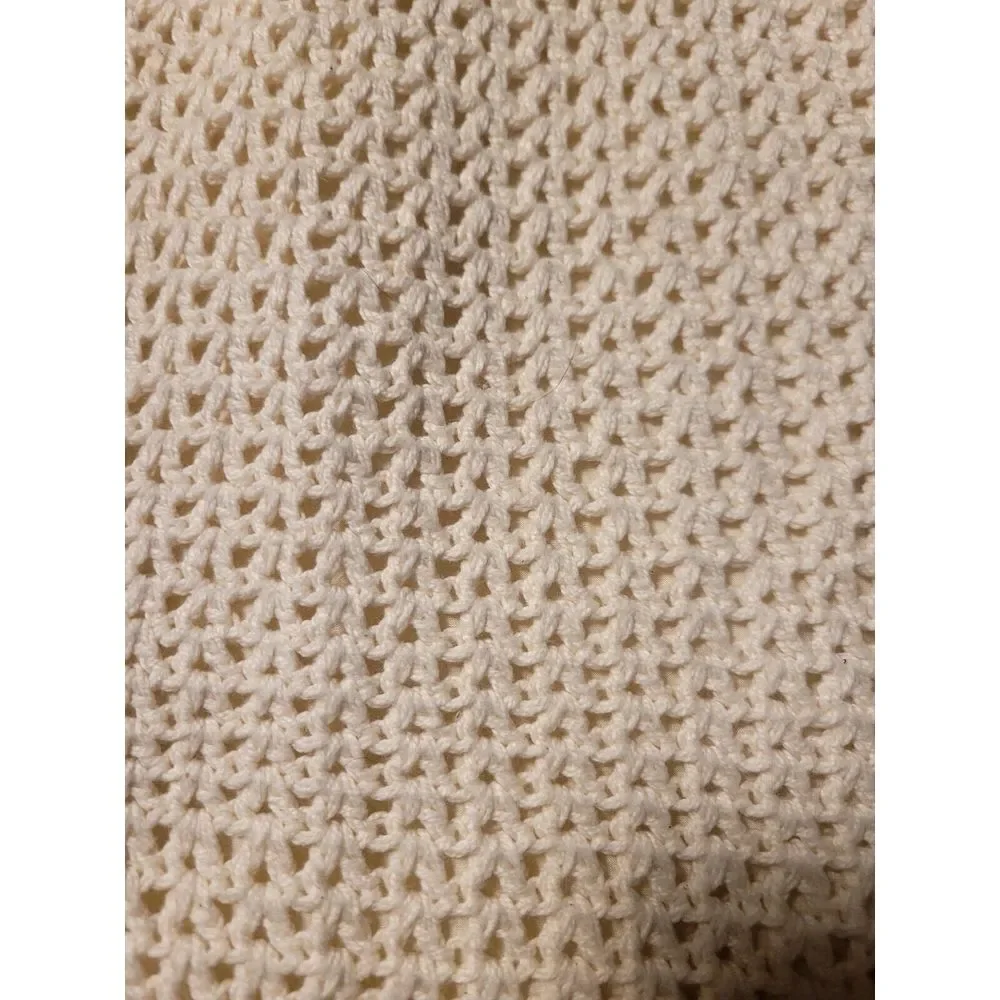 Vintage Hand‎ Knit Girls Dress Crochet Cream Pink 10-12 Or Womens XXS